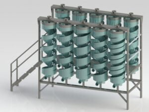 Gravity-operated Spiral Seed Separator by Mmctech, showing material separation process with ceramic beads