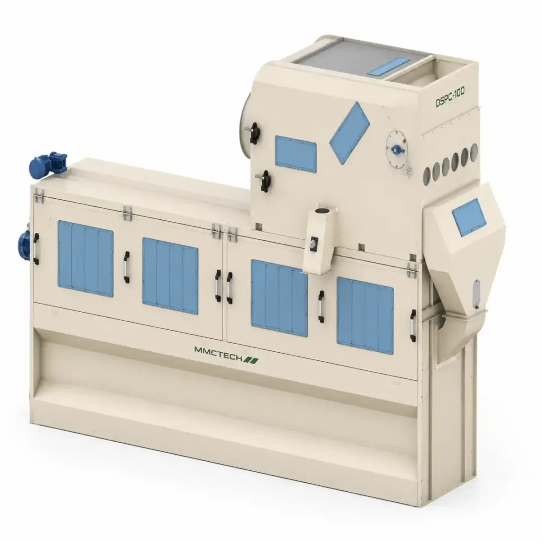 DSPC-100 Series Rotary Drum Seed Cleaner and Grain Pre-Cleaner Machine by MMCTECH for grain, pulse, oilseed and seed cleaning applications
