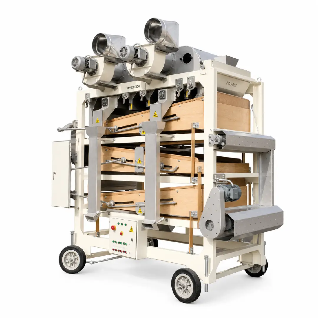 MMCTECH FSC-003 Three Deck Fine Seed Cleaner Machine for sale designed for precision seed cleaning, grain cleaning, pulse processing, oilseed cleaning and high-performance seed grading applications.
