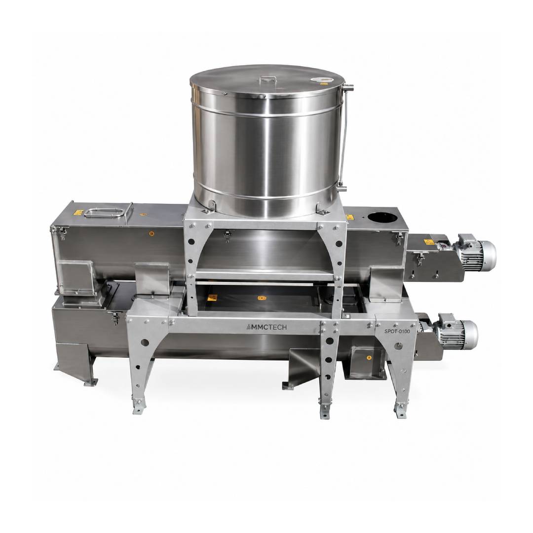 MMCTECH SPOT-0100 Continuous Seed Polisher With Oil for sale designed for oil-assisted seed polishing, grain polishing, pulse polishing and surface finishing applications.