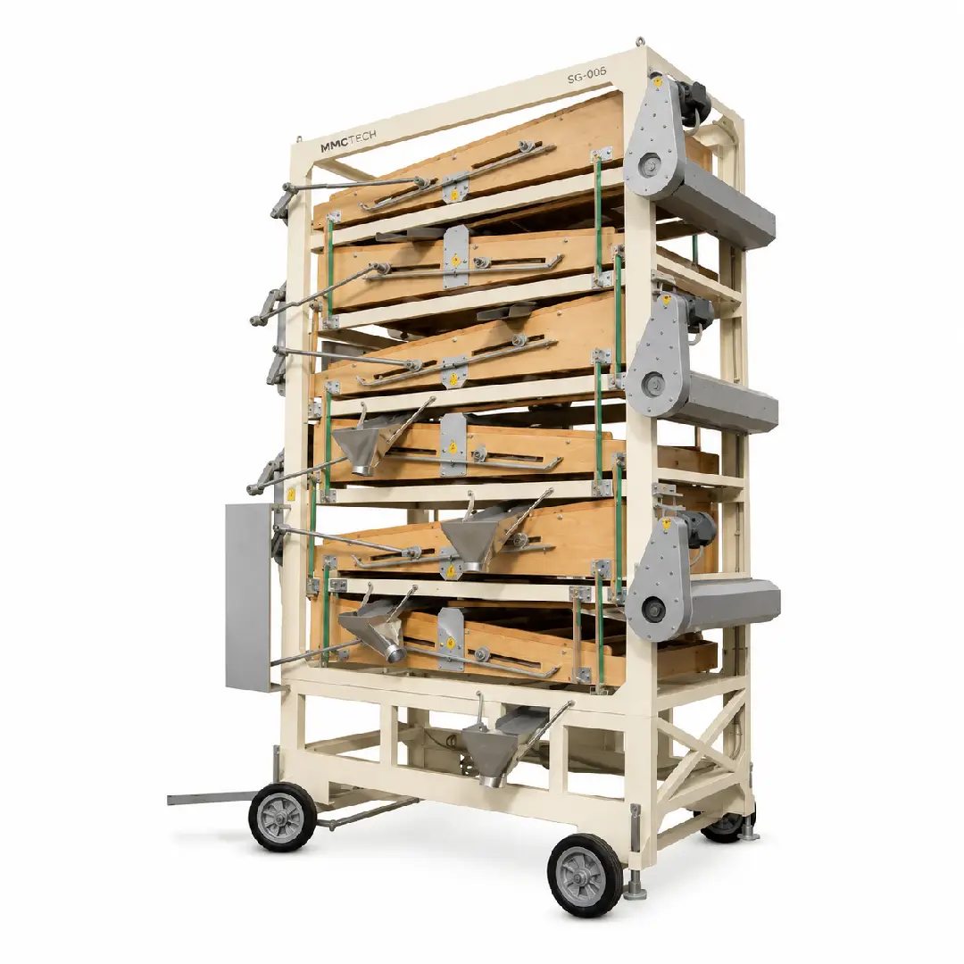 MMCTECH SG-006 Six Deck Seed Grader Machine for sale designed for seven-size seed sorting, grain grading, pulse processing, oilseed sizing and high-capacity agricultural seed cleaning applications.
