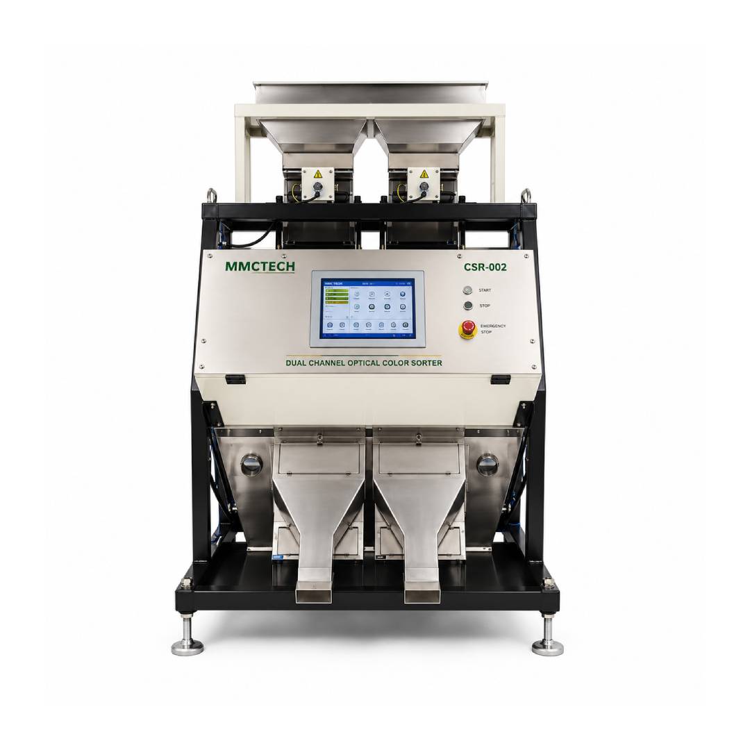 MMCTECH CSR-002 dual chute optical color sorter machine for sale for seeds, grains, rice, lentils, chickpeas, beans, pulses, and agricultural product sorting